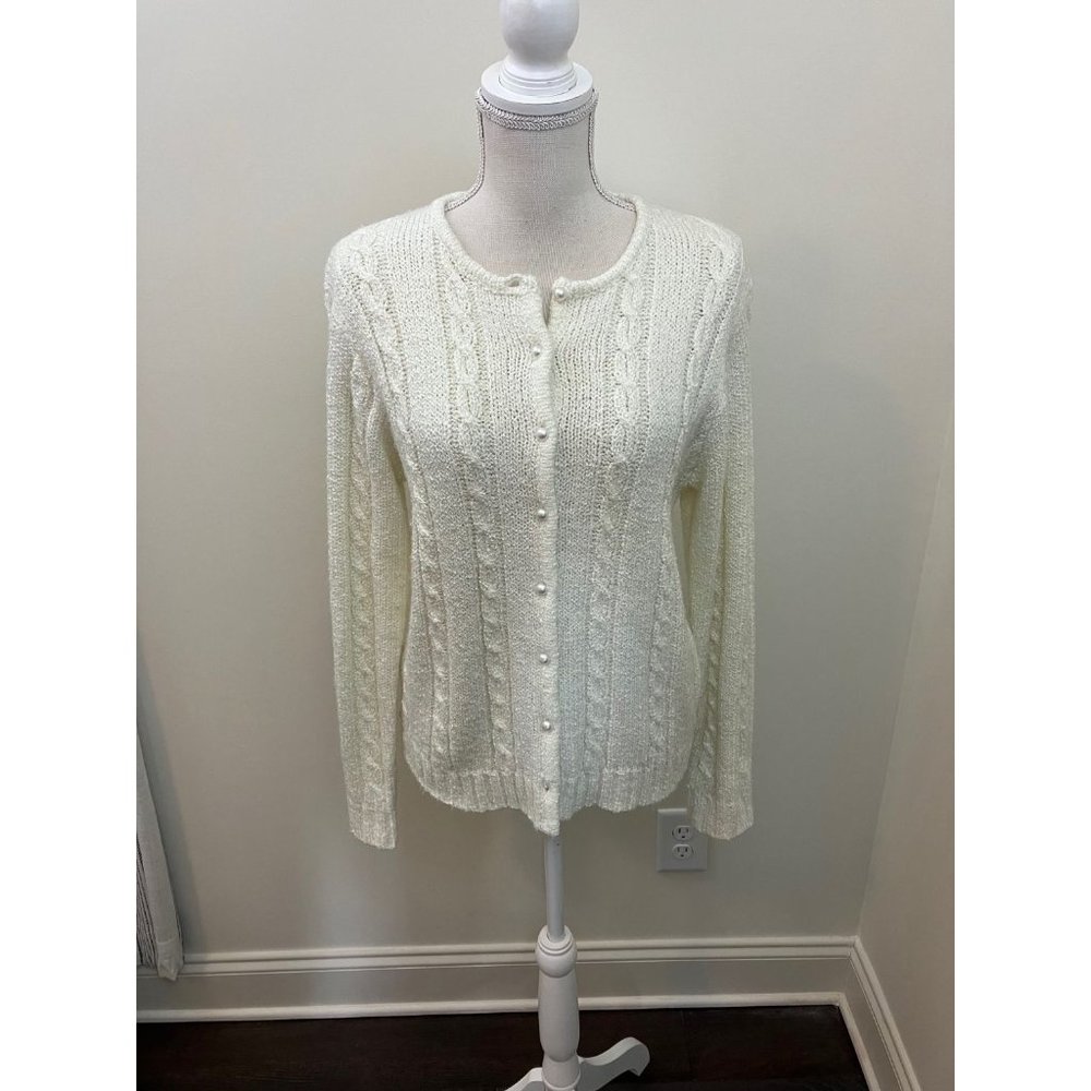 Jennifer Moore Off White Cable Knit Cardigan Size Medium
